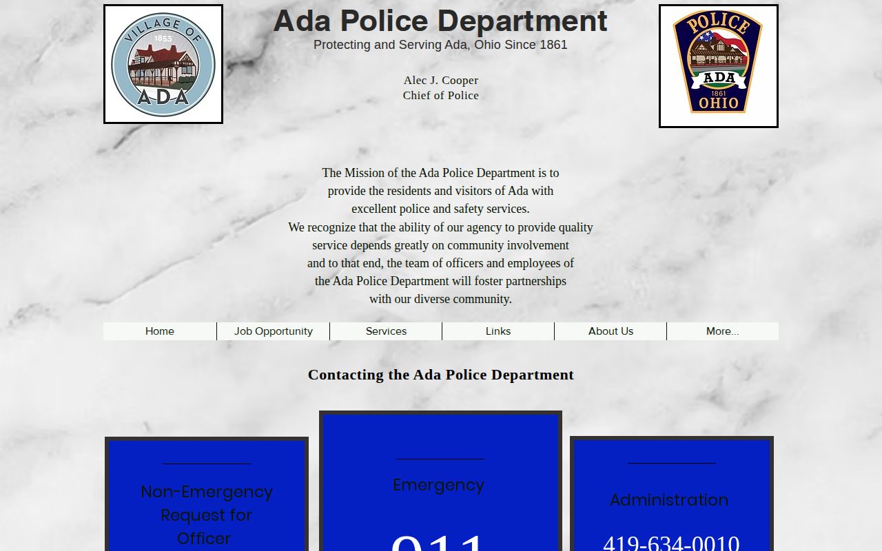 Ada Police Department contact page for Hardin County booking-record requests