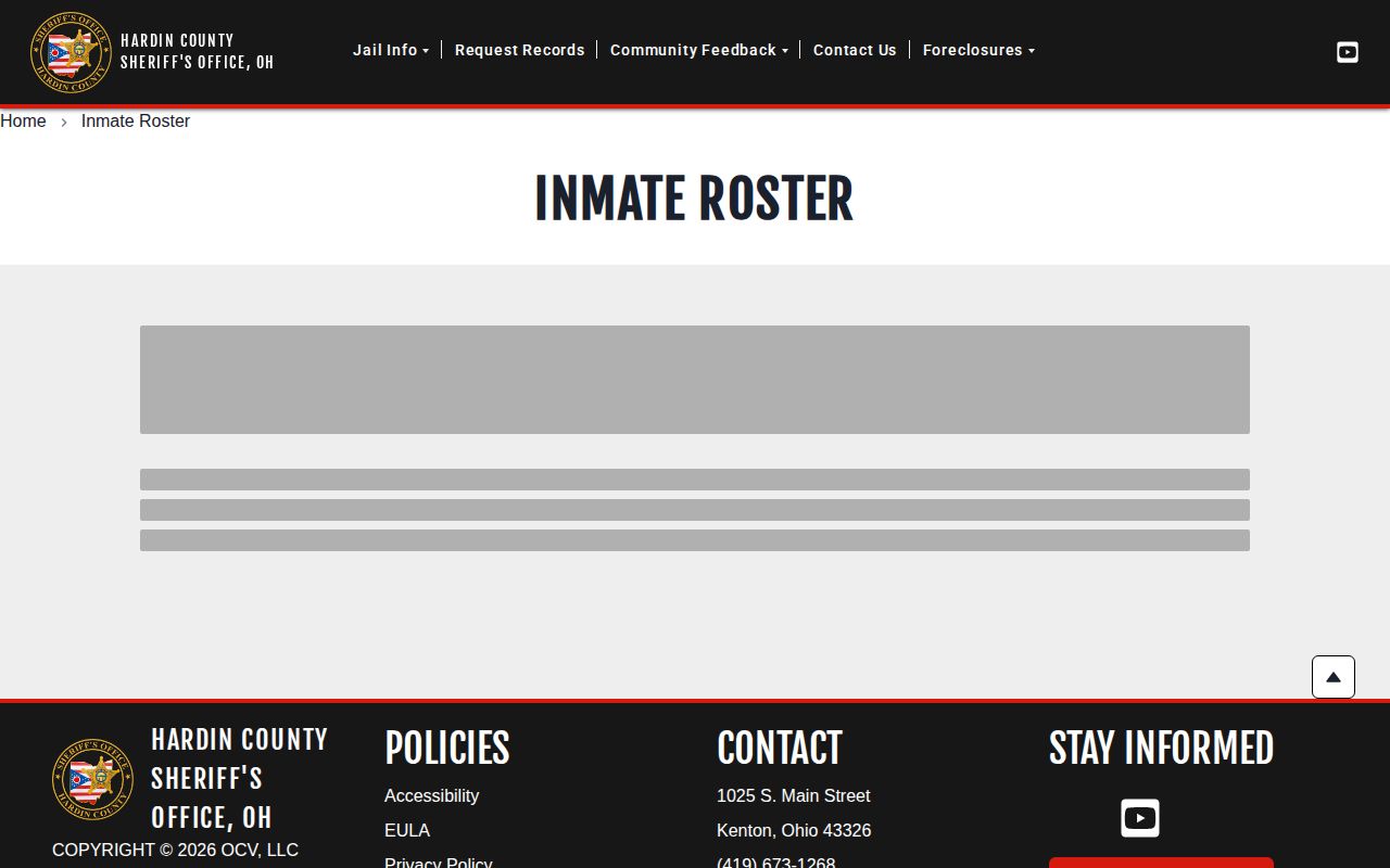 Hardin County booking record roster search interface